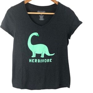 Herbivore Ethical Vegan Tee T Shirt V Neck Fitted Sz Small Charcoal Dinosaur